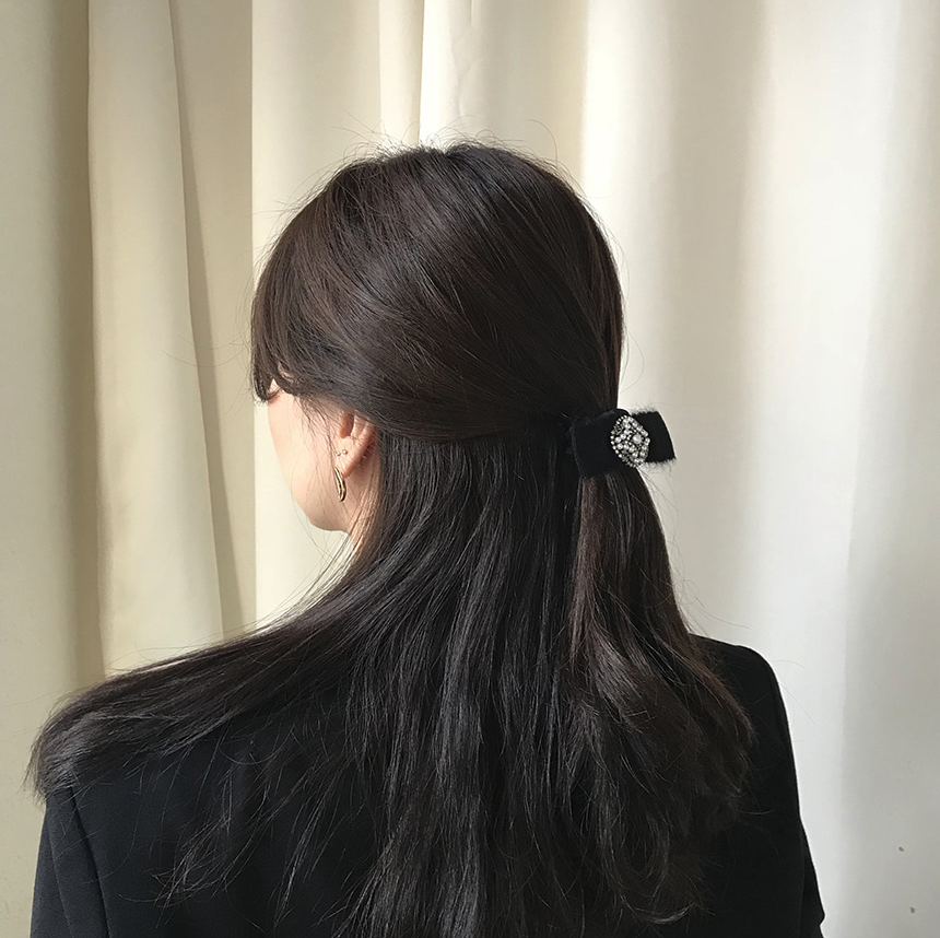 2 큐빅진주 리본 헤어끈 아이엠조이