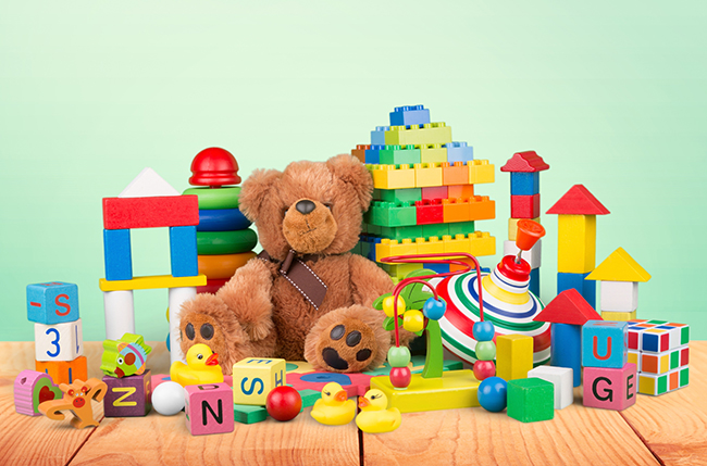Toys collection isolated on background