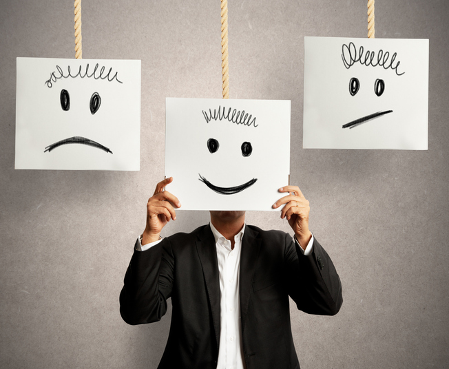 Businessman selects the right positive expression