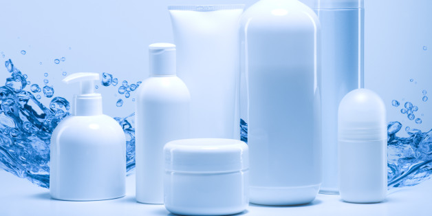 natural cosmetics against water background